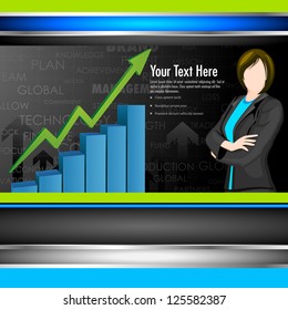 illustration of business lady giving presentation on business background