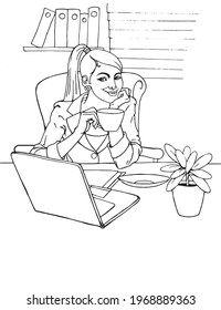   Illustration. Business lady working in an office.