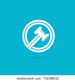 Illustration of business logotype bidding and auction. Vector design logo hammer and repair. Court pictogram, lawyer abstract icon