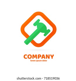 Illustration of business logotype bidding and auction. Vector design logo hammer and repair. Court pictogram, lawyer abstract icon