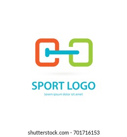 Illustration of business logotype bodybuilding and sport. Vector design logo Sport sign. Dumbbell pictogram, active lifestyle abstract icon