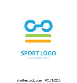 Illustration of business logotype bodybuilding and sport. Vector design logo Sport sign. Dumbbell pictogram, active lifestyle abstract icon