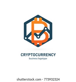Illustration of business logotype cryptocurrency. Vector design logo finance and e-commerce. Bitcoin pictogram, virtual money abstract icon