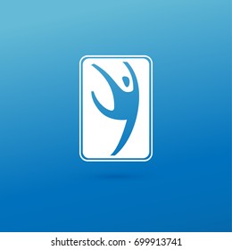 Illustration of business logotype fitness and sport. Vector design logo Sport silhouette. Man pictogram, active lifestyle abstract icon