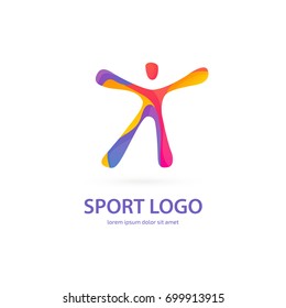 Illustration Of Business Logotype Fitness And Sport. Vector Design Logo Sport Silhouette. Man Pictogram, Active Lifestyle Abstract Icon