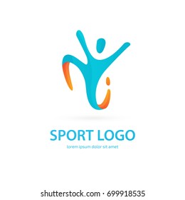 Illustration of business logotype fitness and sport. Vector design logo Sport silhouette. Man pictogram, active lifestyle abstract icon