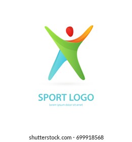 Illustration Of Business Logotype Fitness And Sport. Vector Design Logo Sport Silhouette. Man Pictogram, Active Lifestyle Abstract Icon