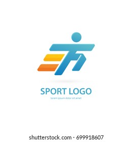 Illustration of business logotype fitness and sport. Vector design logo Sport silhouette. Man pictogram, active lifestyle abstract icon