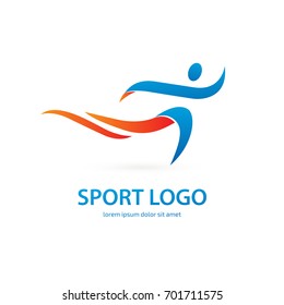 Illustration of business logotype fitness and sport. Vector design logo Sport silhouette. Man pictogram, active lifestyle abstract icon