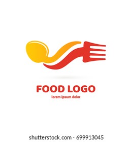 Illustration of business logotype food delivery. Vector design logo fork and spoon. Food pictogram, cooking abstract icon
