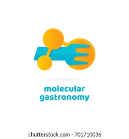 Illustration of business logotype molecular gastronomy. Vector design logo experimental cuisine. Food pictogram, cooking abstract icon