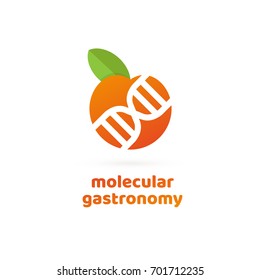 Illustration of business logotype molecular gastronomy. Vector design logo experimental cuisine. Food pictogram, cooking abstract icon