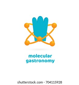 Illustration of business logotype molecular gastronomy. Vector design logo experimental cuisine. Food pictogram, cooking abstract icon