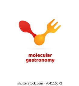 Illustration of business logotype molecular gastronomy. Vector design logo experimental cuisine. Food pictogram, cooking abstract icon