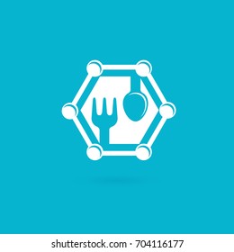 Illustration of business logotype molecular gastronomy. Vector design logo experimental cuisine. Food pictogram, cooking abstract icon