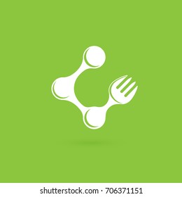 Illustration of business logotype molecular gastronomy. Vector design logo experimental cuisine. Food pictogram, cooking abstract icon