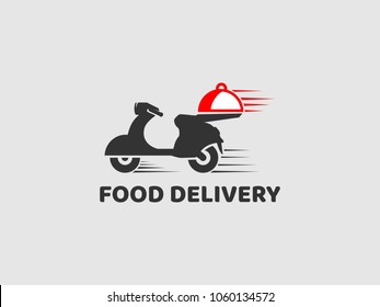 Illustration of business logotype restaurant and cafe. Vector design logo food delivery. Food pictogram, car and motorcycle abstract icon. vector illustration eps 10