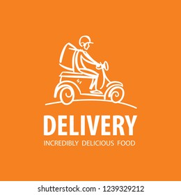 Illustration of business logotype restaurant and cafe. Vector design logo food delivery. Food pictogram, car and motorcycle abstract icon.
