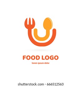 Illustration of business logotype restaurant and cafe. Vector design logo fork and spoon. Food pictogram, cooking abstract icon