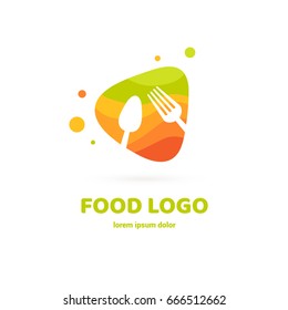 Illustration of business logotype restaurant and cafe. Vector design logo fork and spoon. Food pictogram, cooking abstract icon