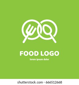 Illustration of business logotype restaurant and cafe. Vector design logo fork and spoon. Food pictogram, cooking abstract icon