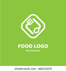 Illustration of business logotype restaurant and cafe. Vector design logo fork and spoon. Food pictogram, cooking abstract icon