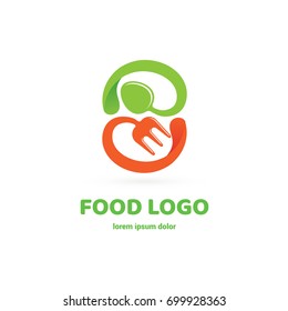 Illustration of business logotype restaurant and cafe. Vector design logo fork and spoon. Food pictogram, cooking abstract icon