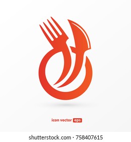 Illustration of business logotype restaurant and cafe. Vector design cooking logo. Food pictogram, cooking abstract icon