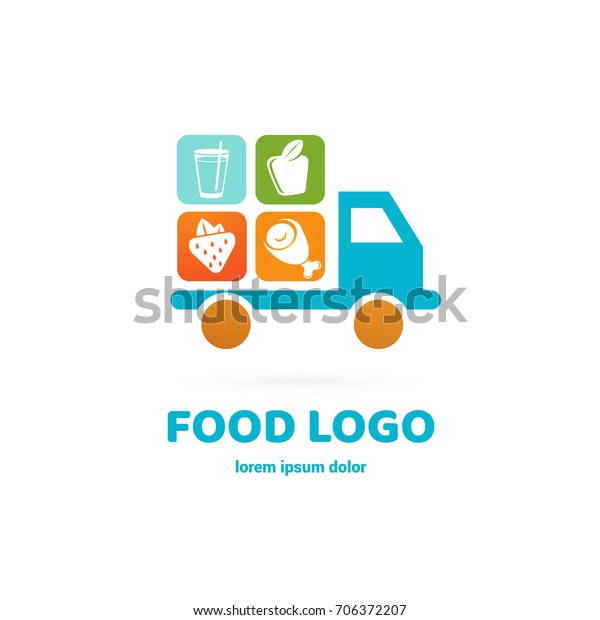 Illustration\
of business logotype restaurant and cafe. Vector design logo food\
delivery. Food pictogram, car abstract\
icon