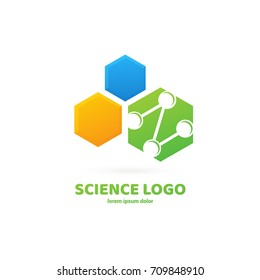 Illustration of business logotype science. Vector design logo laboratory. Molecule pictogram, chemistry abstract icon