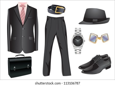 illustration of business man accessories set.