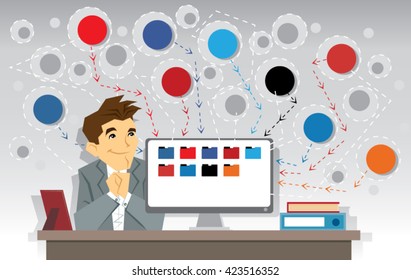 Illustration of business man and computer 