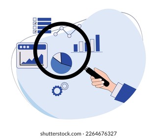 illustration of business man doing data analysis using magnifying glass. data analytics makes predictions of future business