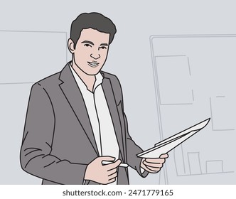 illustration of business man doing presentation, vector style