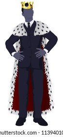 Illustration Of A Business Man King In Business Suit With Royal Cape And Crown.