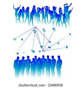 Illustration of business man and playing girl