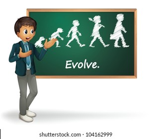 Ilustração de um homem de negócios apresentando evolução