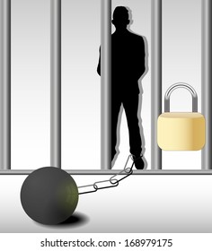 Illustration of business man in prison isolated on white background