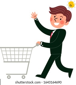 Illustration of Business Man Push Cart