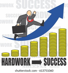 illustration of business man run into success because of the hardworks
