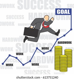 illustration of business man run into success because of the hardworks