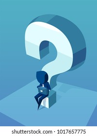 Illustration of a business man with suitcase having financial instability and questions