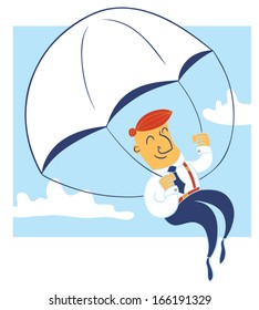Illustration of a business man using a parachute
