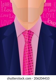 Illustration of a business man wearing a tie with a heart pattern/Vector Valentines Day Suit and Tie