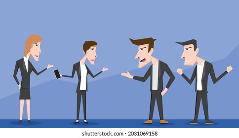 An illustration of business man and woman discuss each other