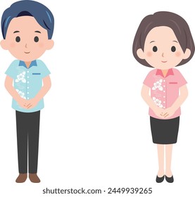 Illustration of business man and woman upright vector  Kariyushi  Aloha shirt