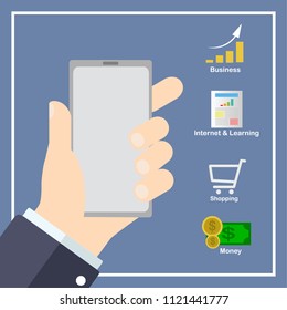 Illustration of Business man's hand holding smartphone 