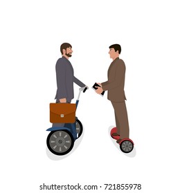 Illustration with business men. Manager or business man on the hoverboard. Vector illustration