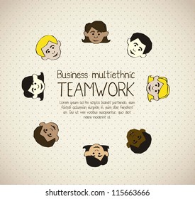 Illustration of business multiethnic, teamwork, people silhouettes in colors, vector illustration