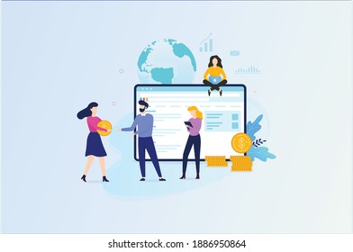 Illustration of a business, office workers study , analyze the evolutionary scale, business negotiations, Suitable for Diagrams, Infographics, Book Illustration, Game Asset, And Other Graphic Related 